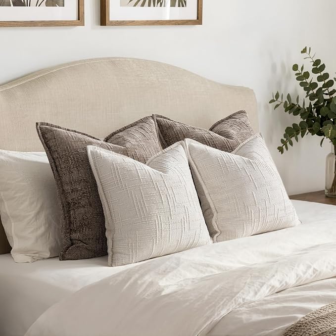 MIULEE Slubby Textured Decorative Throw Pillow Covers 20x20 Inch Set of 2 Boho Farmhouse Soft Cozy Chenille Pillows Cushion Cases Modern Neutral Home Decor for Couch Sofa Bed Living Room, Cream White