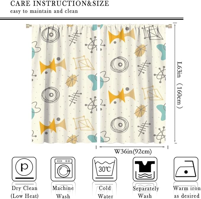 JESTRONRY Mid Century Modern Curtains,Vintage 1950s Atomic Stars Abstract Geometric Shapes Window Treatments Curtains for Living Room Bedroom Kitchen Bathroom Home Decor C 72x63in