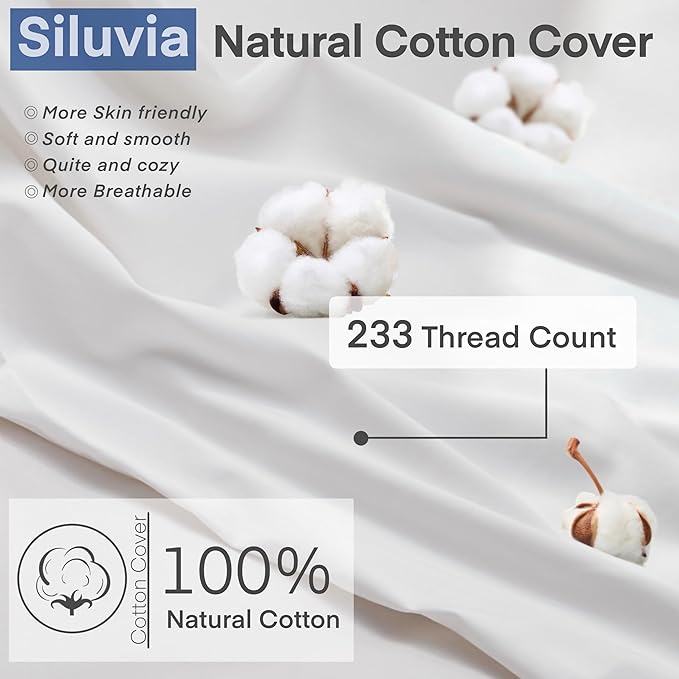Siluvia Euro Pillows 26x26 Pillow Inserts Set of 2 Square Throw 26 Pillow with 100% Cotton Cover for Sofa, Couch, and Bed - White | 100% pure cotton cover, soft and breathable