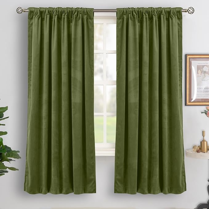 BGment Sage Green Velvet Blackout Curtains 72 Inches Long for Bedroom, 52 x 72 Inch Velvet Curtains Super Soft Thermal Insulated Privacy Room Darkening Drapes with Back Tab and Rod Pocket, 2 Panels