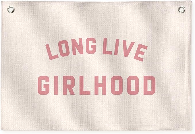 Long Live Girlhood Banner, Girls Baby Nursery Decor, Toddler Girl Room Decor, Pink Girls Room Wall Decor, 30x20 Inch Linen Wall Hanging Canvas Banner Flag - Pink