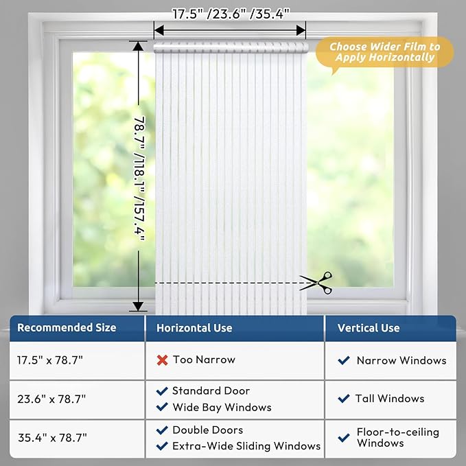 rabbitgoo Window Privacy Film, Frosted Glass Privacy Film, Window Frosting Cling for Glass, Non Adhesive Static Cling Front Door Covring, Anti-UV Reeded Blinds Sticker, Striped Pattern, 23.6" x 118.1"
