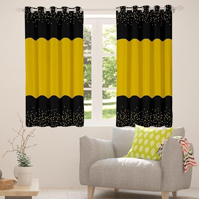 jejeloiu Black Curtains for Bedroom Living Room Glitter Print Blackout Darkening Drapes Gold Pattern Window Treatments, 2 Panels 42 x 63 Inch Modern Room Decor Abstract