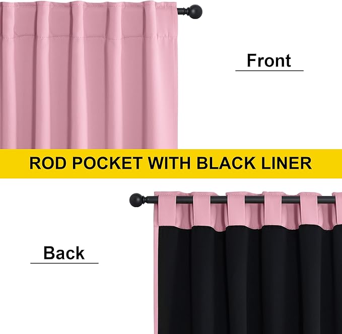 NICETOWN Crystal Pink Double Layered 100% Blackout Curtains, 2 Panels 52 x 84 Inches, Thermal Insulated Drapes with Rod Pocket Back Tab Window Treatments for Bedroom, Girl's Room