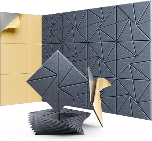 12 Pack Acoustic Panels, Sound Proof Foam Panels for Walls, Self-Adhesive High Density Soundproof Wall Panels, 12" X 12" X 0.4", Sound Absorbing Panels for Home, Studio, Office (Dark Grey)