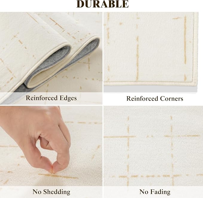 LIANLAM Washable Rug Area Rugs for Living Room - Stain Resistant Non-Slip Backing Boho Rug for Bedroom,Durable & Ultra-Thin Vintage Large Area Rug(3' x 5',White)