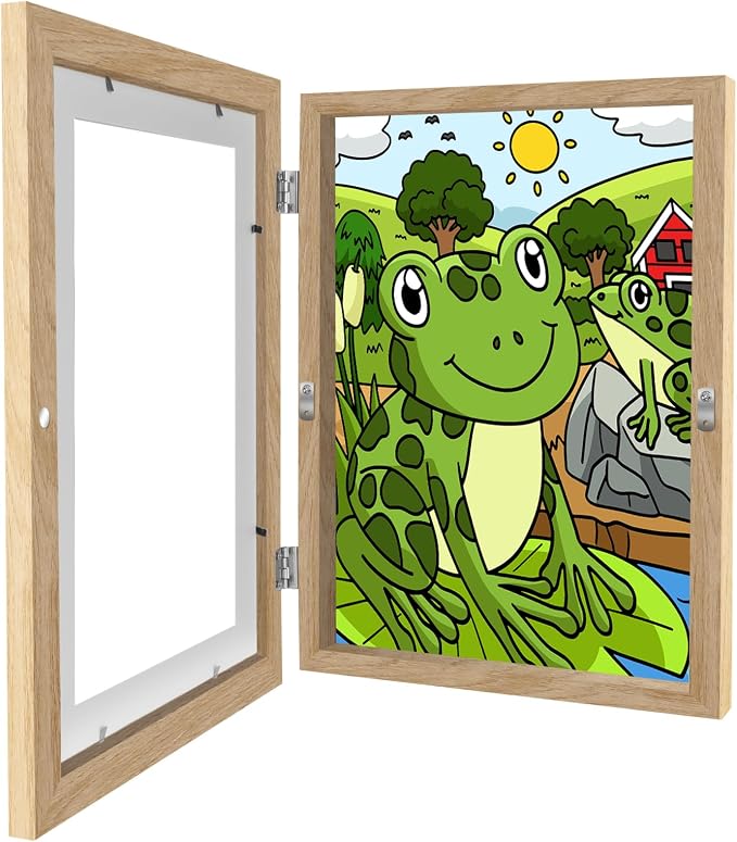 1 Pack Kids Art Frames 8.5x11 Inch Kids Artwork Flip Frame Changeable for Picture Display, Children School Drawing Projects Storage, Horizontally Vertically Wall Hanging, Front Opening, Wood