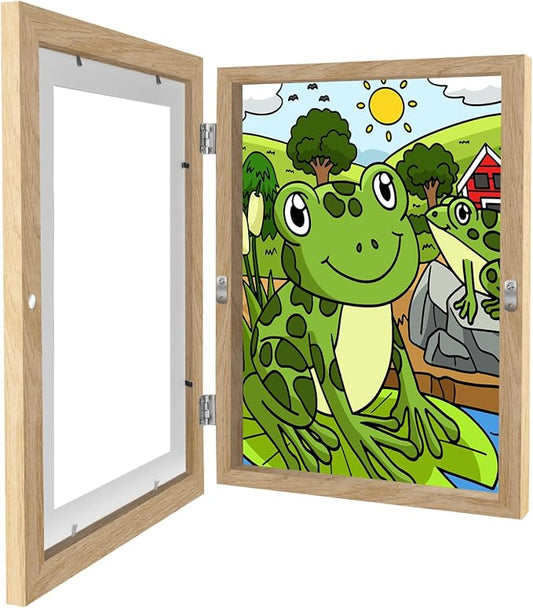 1 Pack Kids Art Frames 8.5x11 Inch Kids Artwork Flip Frame Changeable for Picture Display, Children School Drawing Projects Storage, Horizontally Vertically Wall Hanging, Front Opening, Wood