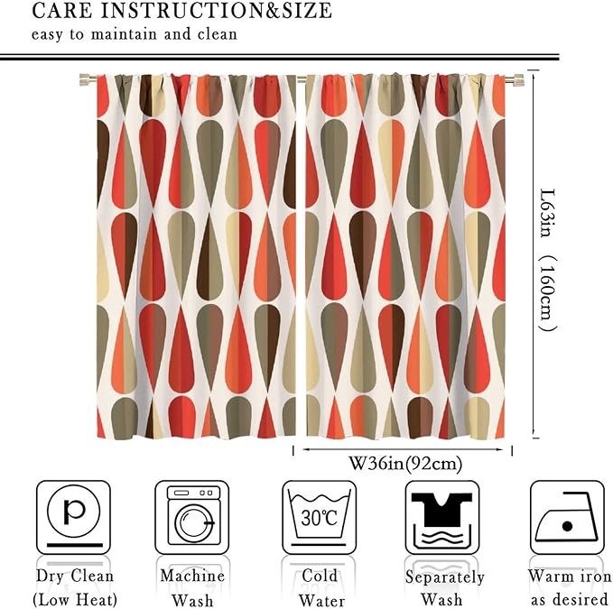 JESTRONRY Mid Century Curtains,Modern Abstract Triangular Retro Design Room Darkening Door Window Rod Pocket Curtain for Living Room Bedroom Kitchen Bathroom 72x63in
