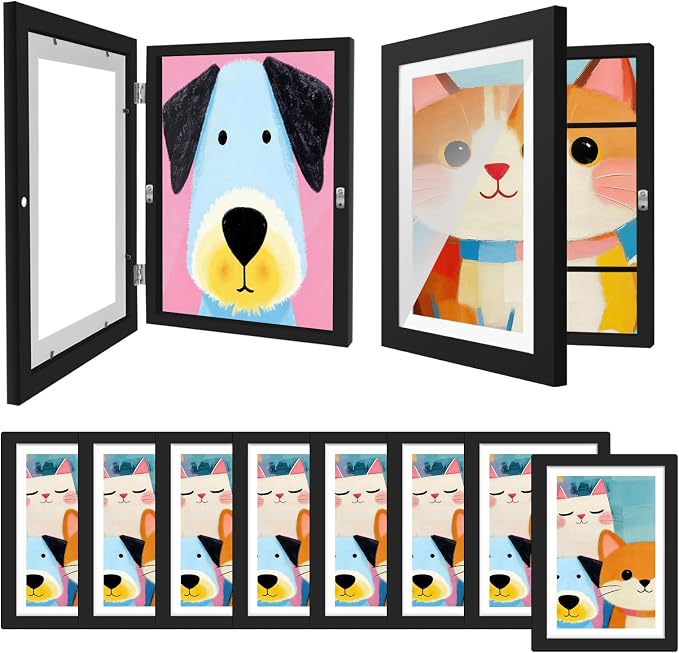 8 Pack Kids Art Frames 8.5x11 Inch Kids Artwork Flip Frame Changeable for Picture Display, Children School Drawing Projects Storage, Horizontally Vertically Wall Hanging, Front Opening, Black