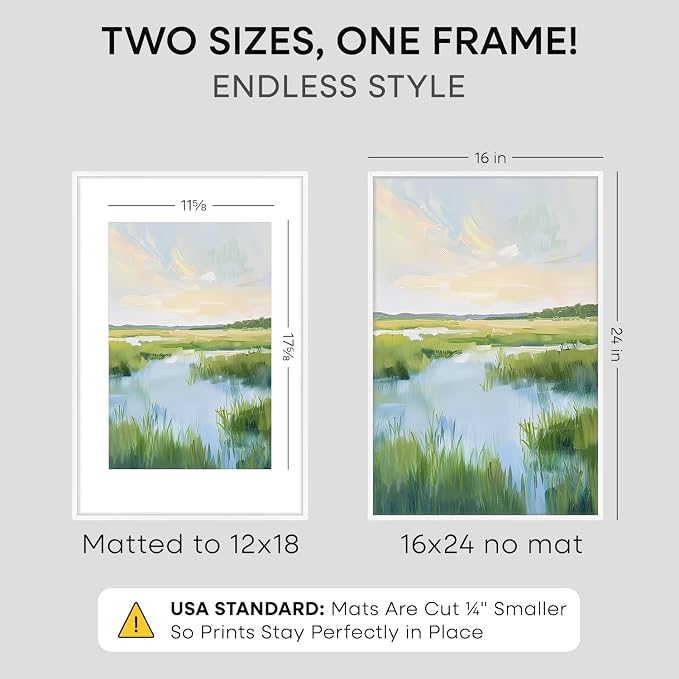 Homeforia 16 x 24 Picture Frame White, High End Metal 24x16 Poster Frame, 16 x 24 White Frames Matted to 12 by 18 inch Print, 24by16 Thin Frame with Mat 12x18 Photo, Tempered Glass, Wall Kit, Set of 1