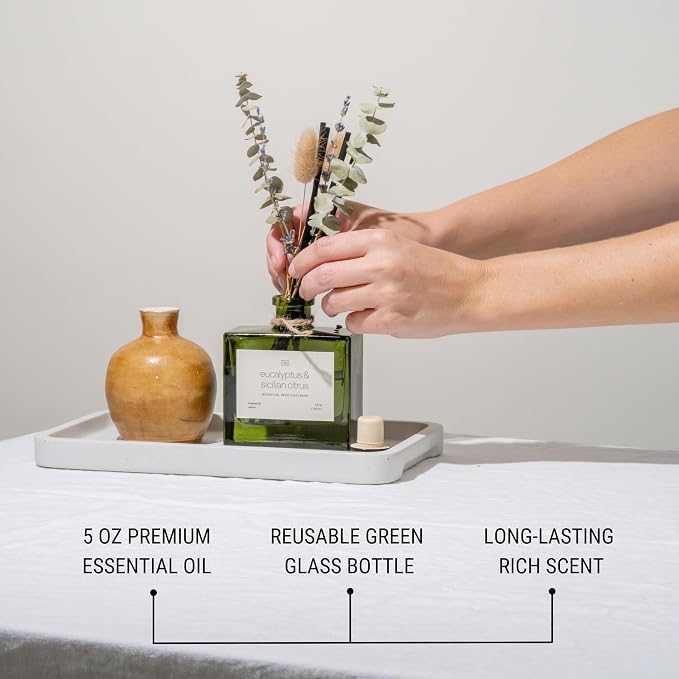 Craft & Kin Reed Diffuser with Dried Flowers | 5 oz Sicilian Citrus & Eucalyptus Scented Fall Reed Diffusers for Home, Bathroom | Scent Sticks | Elegant Fragrance Home Decor for Men & Women