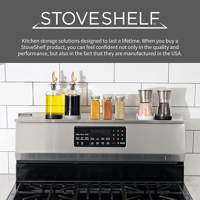 StoveShelf Deluxe 30" Length Black Magnetic Shelf for Kitchen Stove - Extra Strength Double Magnets - Kitchen Storage Solution with Zero Installation - Over Stove Spice Rack Organizer