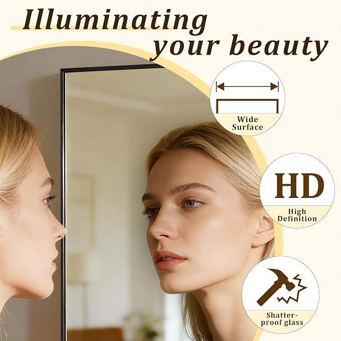 BEAUTYPEAK 80"x40" Rectangle Full Body Floor Mirrors, Full Length Mirror Hanging or Leaning, Aluminum Alloy Frame Wall Mirror for Bedroom, Dressing Room, Black