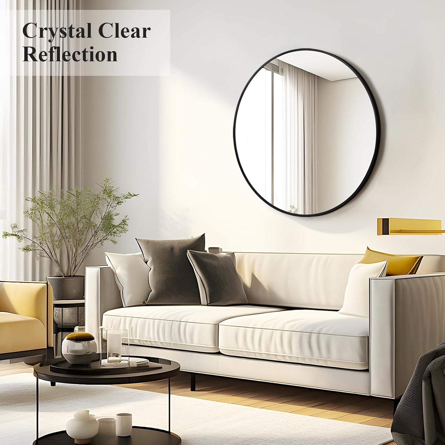 Fabuday Large Black Circle Mirror 36 Inch - Big Wall Round Mirror for Bathroom, Living Room, Bedroom, Hallyway, Matte Frame Metal Mirrors