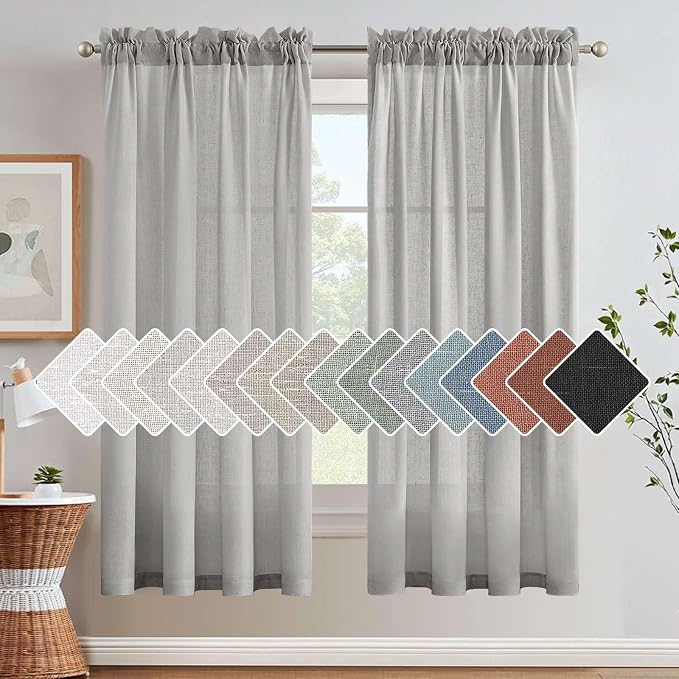 H.VERSAILTEX Dove Linen Curtains 72 Inch Length for Living Room 2 Panels Set Rod Pocket Semi Sheer Curtains for Bedroom Dining Room Gaming Playroom Sunroom Bay Window 52x72