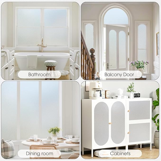 Decorative Window Privacy Film, Heat Control Sun Blocking UV Protection, Ocean Beach Design Static Cling, Non Adhesive Windows Tint for Home Kitchen Office 60x60cm/23.6x23.6in