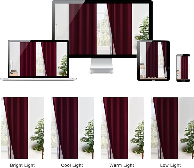 XWZO 100% Blackout Curtains with Tiebacks- Heat and Full Light Blocking Window Drapes for Home Theater, 95 Inches Long Thermal Insulated Draperies, Rod Pocket & Back Tab, Burgundy, W52 x L95, 2 Panels