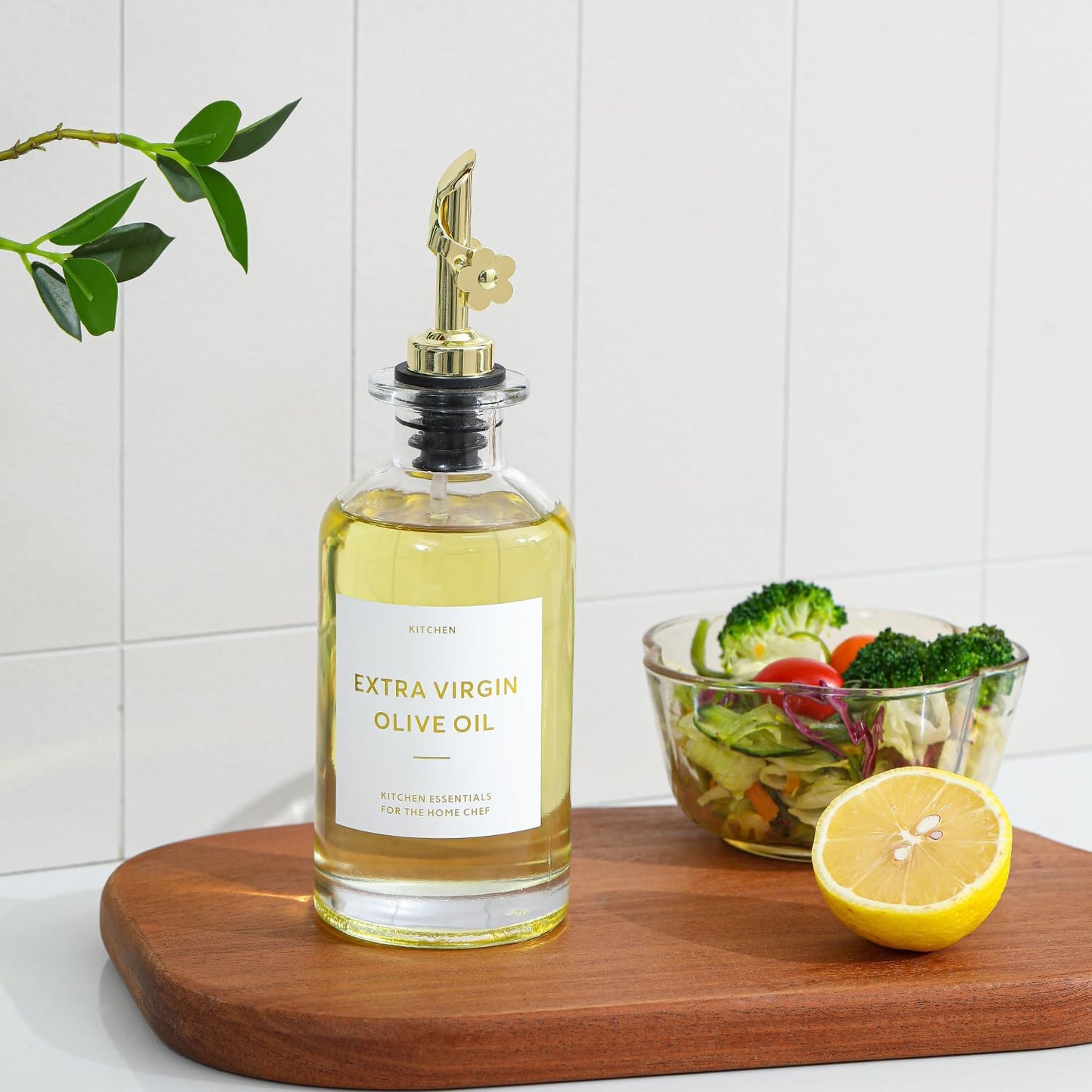 HOMCDALY Olive Oil Dispenser for Kitchen, 11.8oz Glass Dispenser Bottles with Pourer for Kitchen, Oil and Vinegar Dispensers Set, Leakproof Oil Bottle for Cooking| Set of 2 (11.8oz)