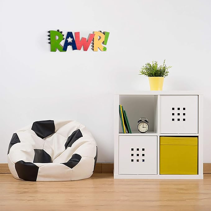 Rawr Dinosaur Room Wood Decor for Boys - Kids Decorations for Bedroom - Boys Nursery Room Wooden Wall Decor, Birthday Decoration Dinosaur Theme - Freestanding Multicolor Tabletop 13.7"
