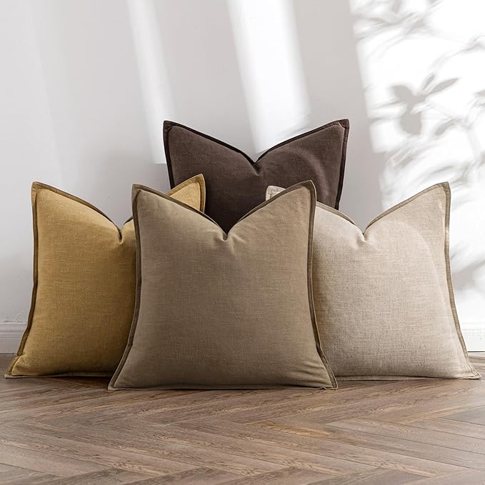 MIULEE Neutral Gold/Brown Boho Linen Pillow Covers 20x20 Inch Pack of 4 | Natural Decorative Throw Pillow Covers Soft Farmhouse Couch Pillowcases Modern Decors for Living Room Bed Sofa