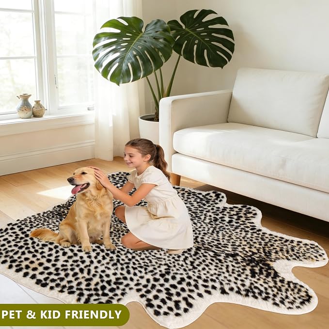 Seek4comfortable Leopard Print Rug, Cheetah Rug 4.6x5.8 Feet Faux Animal Fur Hide Print Skin Cheetah Area Rug for Bedroom Livingroom Home Office