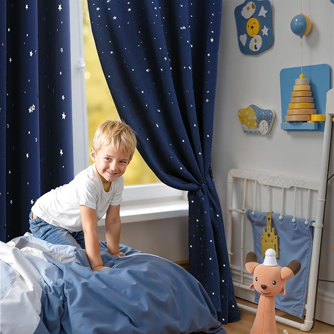 BGment Kids Blackout Curtains for Boys Bedroom, Star Curtains Thermal Insulated Grommet Window Drapes for Nursery, Set of 2 Panels (42 x 63 Inch, Navy Blue)