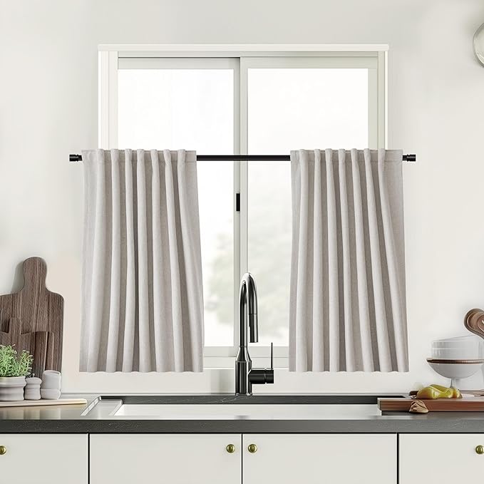UHITECH Linen Blackout Curtains for Living Room Pinch Pleated Curtain Insulated 45 Inch Length 2 Panels Set Black Out Kitchen Drapes for Bedroom Small Window (Natural, 52W x 45L)