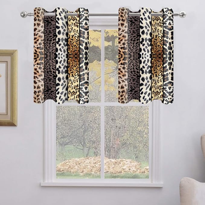 Wild Animal Print Curtain, Room Darkening Thermal Insulated Blackout Leopard Boa Window Drapes with Grommets for Living, Dining, Bedroom, Grey Leopard Print, 42"x 36", 2 Panels