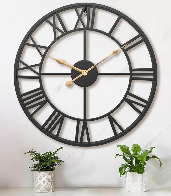 Pytha Sight 20 Inch Large Oversized Wall Clocks for Living Room Decor,Battery Operated Silent Non Ticking,Vintage Rustic Big Roman Numeral Metal Wall Clock for Kitchen,Bedroom,Office,Dining Room