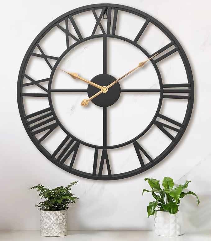 Pytha Sight 14 Inch Large Wall Clocks for Living Room Decor,Big Silent Battery Operated Metal Wall Clock,Rustic Modern Farmhouse Roman Numerals Wall Clock for Kitchen,Office,Bedroom,Dining Room