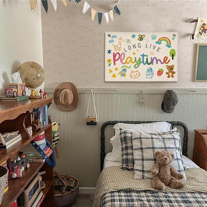 Playroom Nursery Wall Decor, Toddler Playroom Decor Hanging Linen Banner,Play Room Wall Decor for Nursery, 20x30 Inch