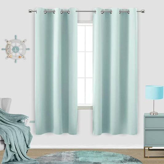 KOUFALL Aqua Colored Window Curtains Bedroom 2 Panels 72 Inch Length Blackout Blinds Mint Green Seafoam Curtains for Living Room Infant Boy Teen Decor 42 x 72 Inches Long