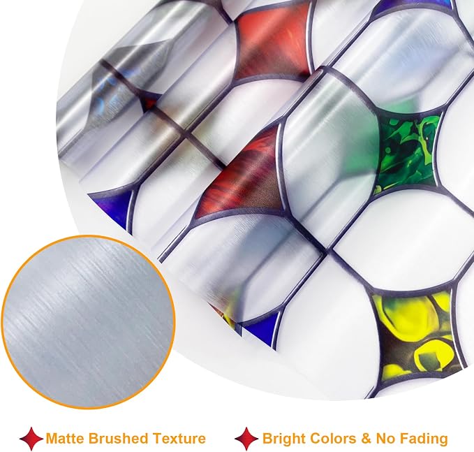 Stained Glass Window Film - Non-Adhesive Colorful Privacy Film | Privacy Protection, Reusable & Renter Friendly | Perfect for Bedroom/Bathroom Room Decor (Frosted Mosaic, 35.4 X 78.7 in)
