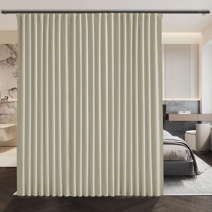 Room Divider Curtains Blackout Soundproof, for Ceiling Track or Rod with Hooks, Extra Wide Curtains Room Separator for Wall Ceiling Mount Track, Privacy Floor to Ceiling Curtain, 1 Panel