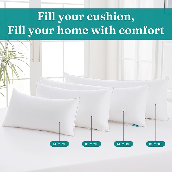 Oubonun 16"x26" Throw Pillow Insert – Plush and Supportive Decorative Cushion with 100% Cotton Cover, for Couch, Sofa, Bed, Chair – Pack of 1