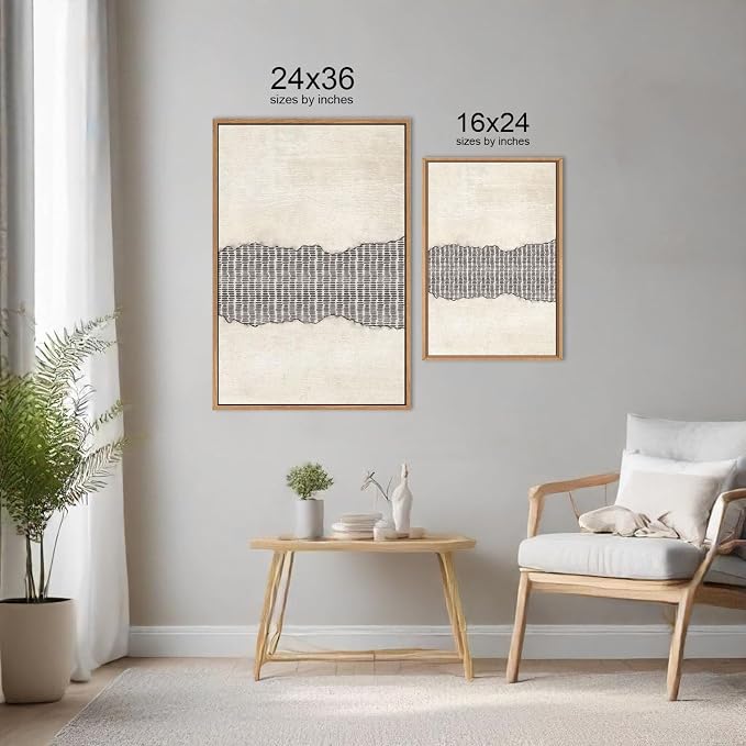 LHIUEM Large Abstract Navy Blue Beige Framed Canvas Wall Art,Modern Tree Rings Shapes Wall Decor,Neutral Retro Wooden Artwork for Living Room,Bedroom,Dining Room,Office -24"x36"x3