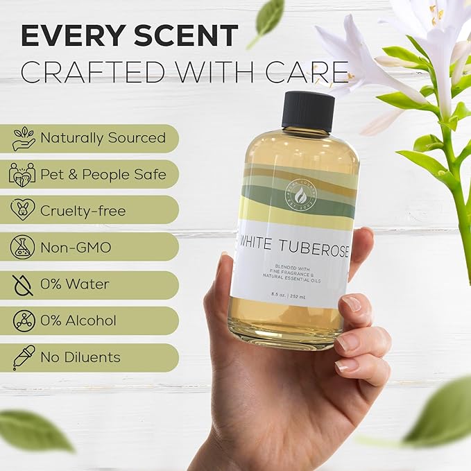 Aroma Country White Tuberose Luxury Diffuser Oil Refill (8.5 Fl Oz) | Hotel-Inspired • Long-Lasting Home Fragrance • for Aromatherapy, Reed Diffusers, Diffuser Machines & Room Sprays