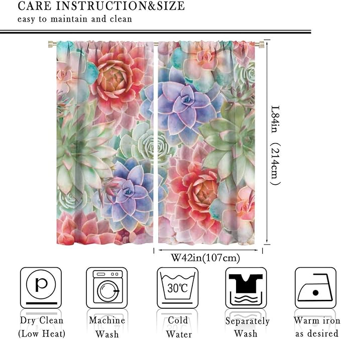 Boho Cactus Floral Curtain Tropical Colorful Succulent Plants Beautiful Flower Retro for Home Kitchen Restaurant Decoration Drapes 2 Panels 84x84in, Style-5