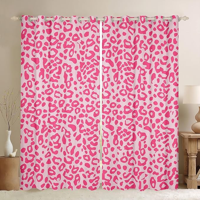Feelyou Cute Leopard Room Darkening Blackout Curtain Cheetah Curtains for Bedroom Living Room Boys Girls Pink Animal Print Blackout Curtains (2 Panels, 42 x 63 Inch) Safari Window Treatments