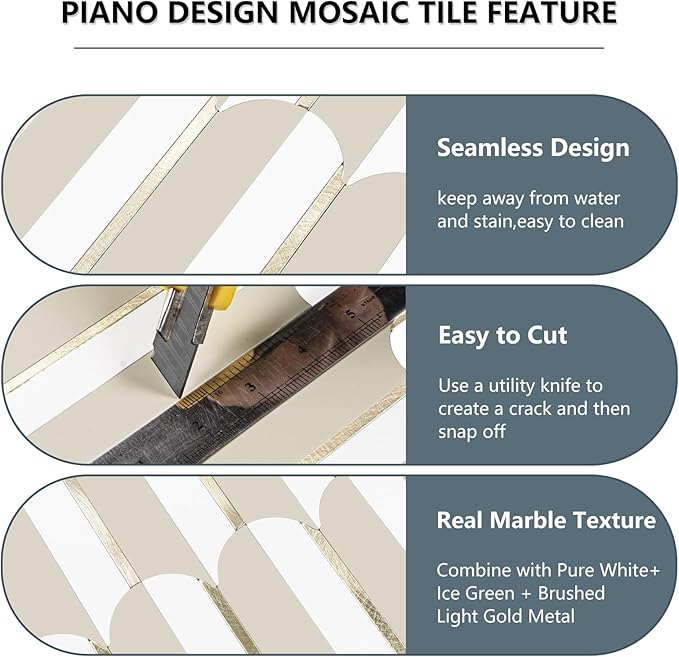 Vamos Tile Peel and Stick Backsplash Seamless Tile for Kitchen,White and Essaouira Taupe PVC Mixed Light Gold Self Adhesive Fish Scale Metal Mosaic Tiles (10 Sheets)