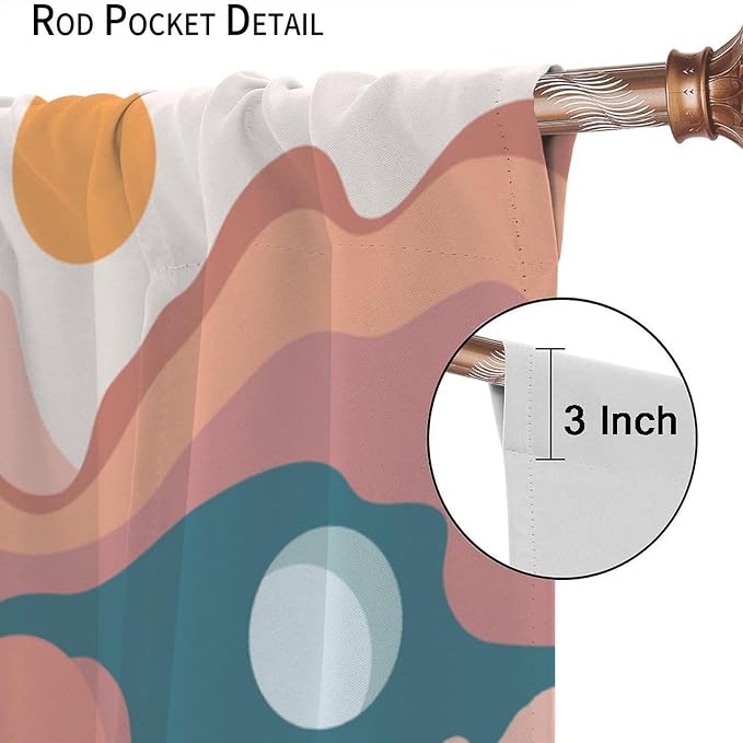 Sun Moon Blackout Curtains, Bohemian Desert Mountains Sun Moon Abstract Modern Mid Century Window Drapes, for Bedroom Living Room 72" W X 63" L