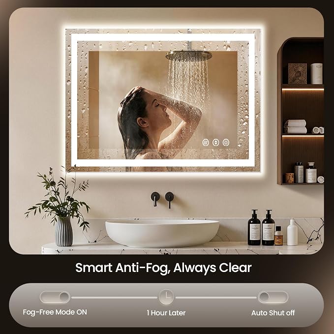 40X36 LED Bathroom Mirror with Lights, Anti-Fog, Backlit + Front Lit, Lighted Bathroom Vanity Mirror for Wall, Memory Function, Dimmable, Tempered Glass, Shatter-Proof