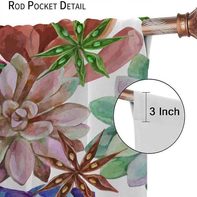 Succulents Tropical Plant Curtain Floral Boho Watercolor Summer Desert Botanical Vintage Garden for Home Kitchen Restaurant Decoration Drapes 2 Panels 72x63in