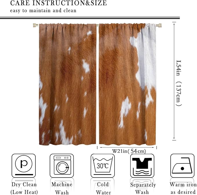 Cow Blackout Curtain,Animal Print Yellow Cowhide Aztec Rustic Farm Farmhouse Window Treatments Rod Pocket Curtain for Bedroom Living Room Kitchen Decor Drapes 42x54in