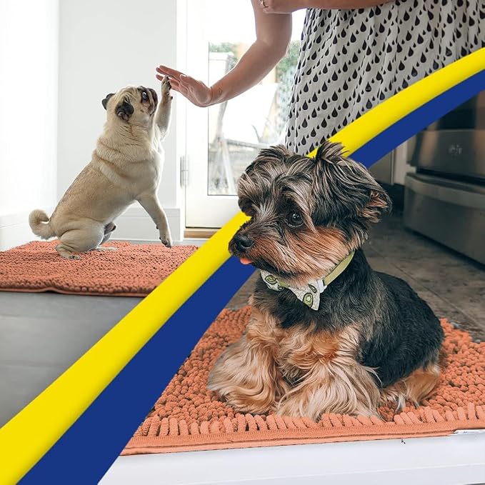 Muddy Mat® | Super Water Absorbent Door Mat Indoor, Microfiber Quick Dry Chenille Entryway Rug, Slip Resistant Front Door Mat, Indoor Mats for Entryway, Machine Washable Pet Rug, Peach 24" x 44"