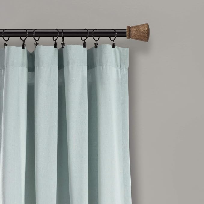 Lush Decor Linen Button Window Curtain Panel, Single, 40" W x 84" L, Blue & Off White- Country Curtains - Rustic Decor - Color Block - Modern Farmhouse Curtains