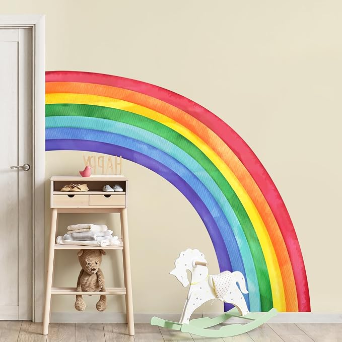 Supzone Large Rainbow Wall Decals, Mural Watercolor Half Rainbow Wall Stickers Peel and Stick Vinyl Wall Art Decor for Girls Bedroom Kids Nursery Living Room Playroom Toddler | Watercolor Mural Wall Sticker for Bedroom Girls Nursery Infantile Living Ro...