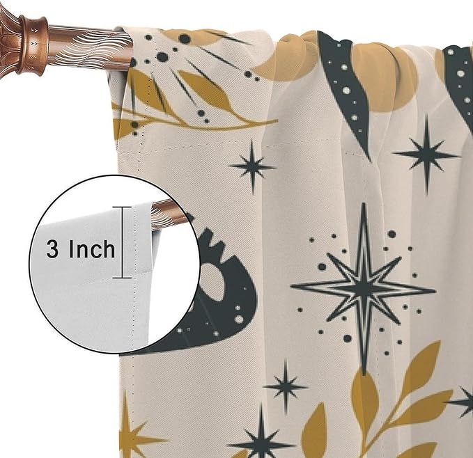 Witchy Curtains, Goth Curtains, Moth Decor, Star Curtains, Moth Curtains Darkening Curtains Botanical Curtains for Bedroom Living Room W42xL54 Inch