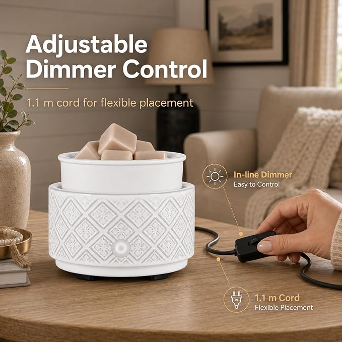 Wax Melt Warmer for Scented Wax,3-in-1Ceramic Wax Warmer Fragrances Candle Oils, Home Fragrance Burner,Electric Candle Warmer Perfect Christmas Gifts for Mom Women(White)